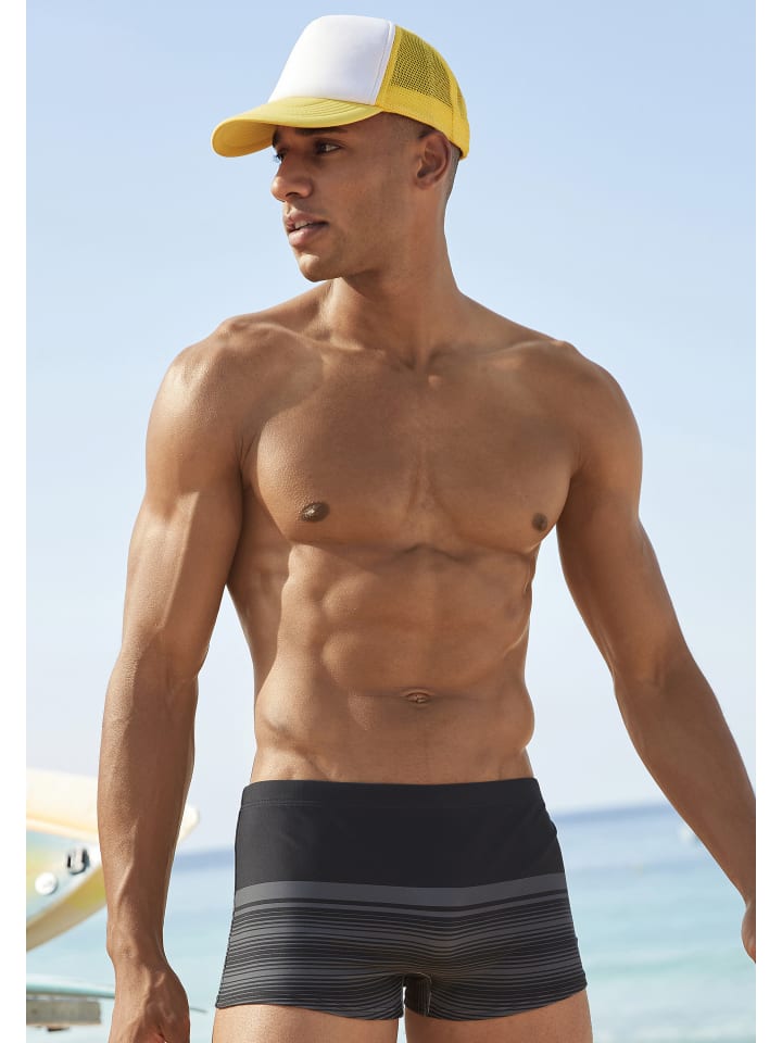 Venice Beach Boxer-Badehose in schwarz-grau günstig kaufen