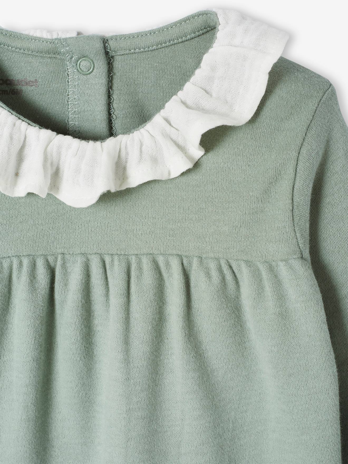 Lot de 2 dors-bien interlock bébé fille col en gaze de coton vert sauge