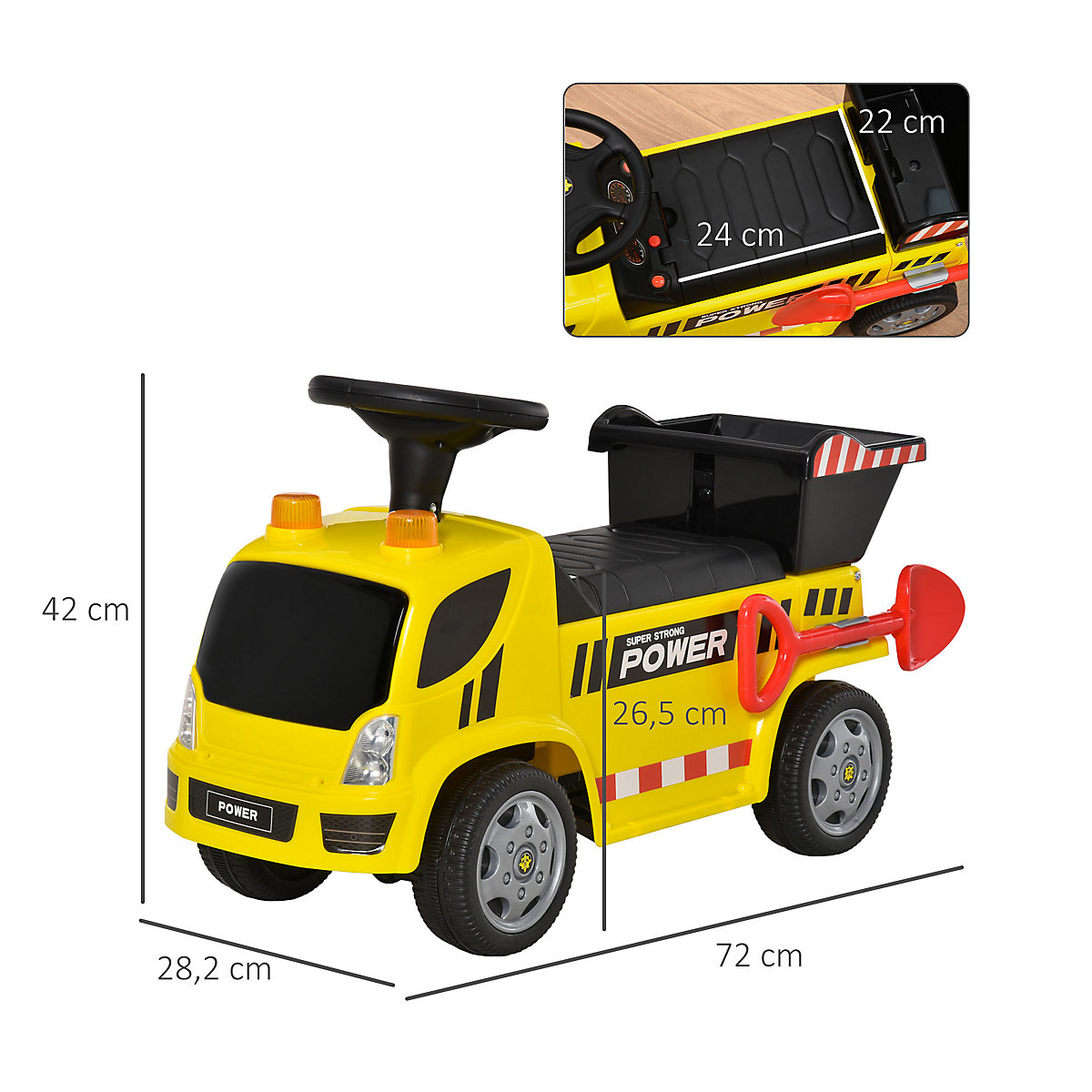 Kinder Rutscherauto mit Musik, Scheinwerfern und Alarmtönen