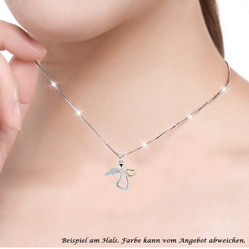 Limana Schmuckset echt 925 Sterling Silber Schutz-Engel Herz Halskette mit Ohrringe, Ohrstecker rosa Engelkette Kinderschmuck Mädchenschmuck Set