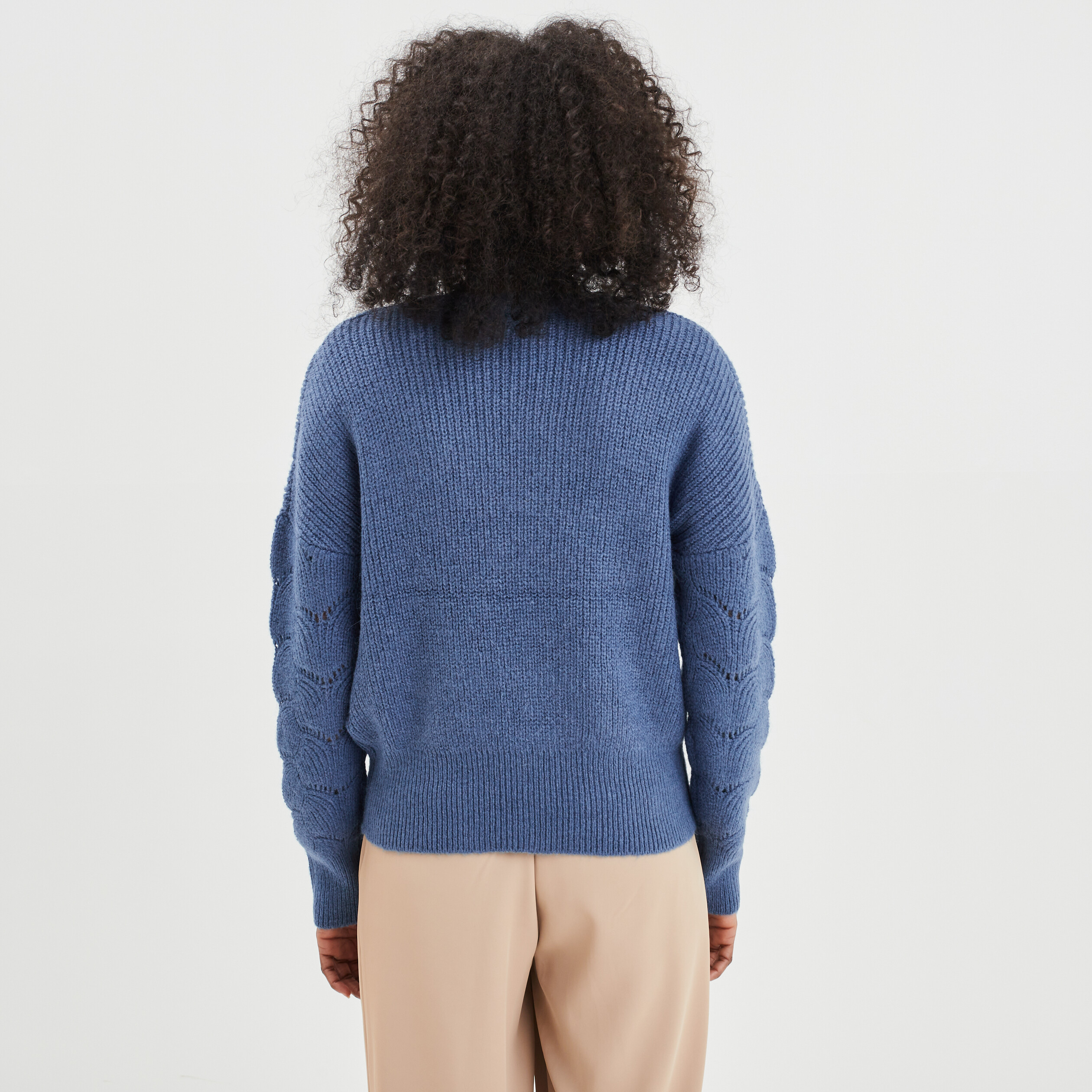 Pull ajouré devant col en V bleu gris femme | La Halle