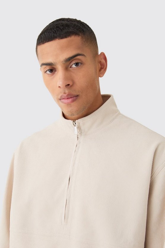 Smarter Oversize Cord-Hoodie mit halbem Reißverschluss