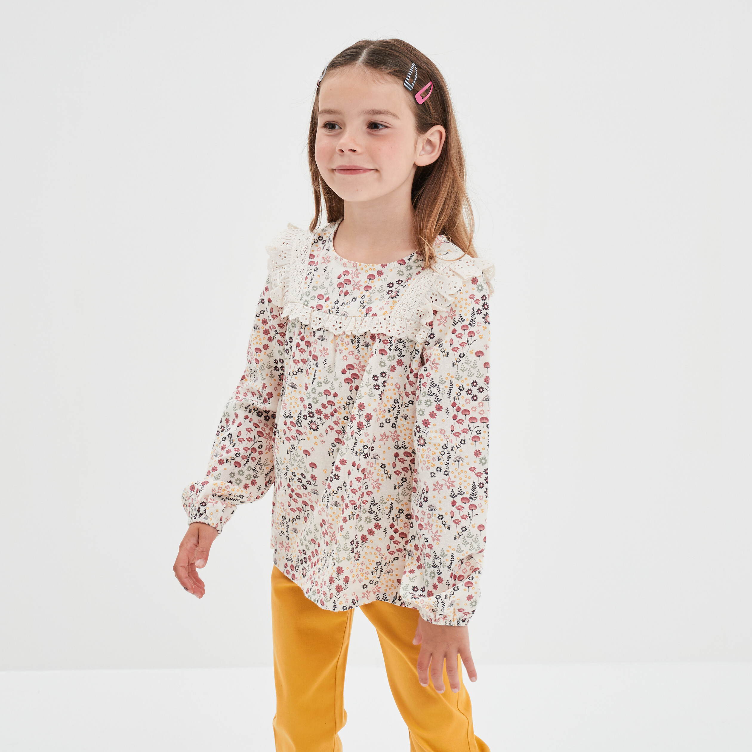 T-shirt volants broderie anglaise Creeks beige fille | La Halle