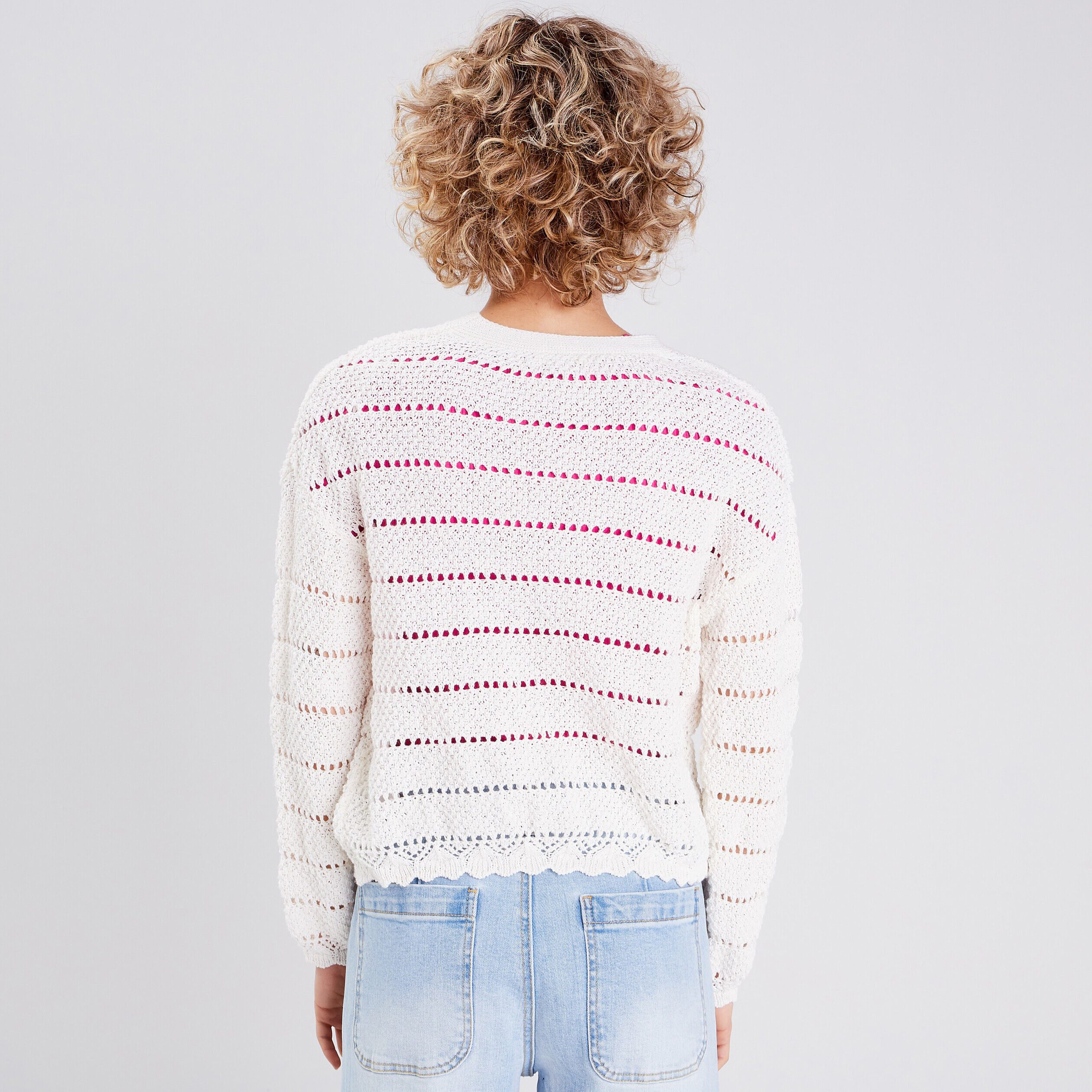 Gilet boutonné aspect crochet ecru femme | Cache Cache