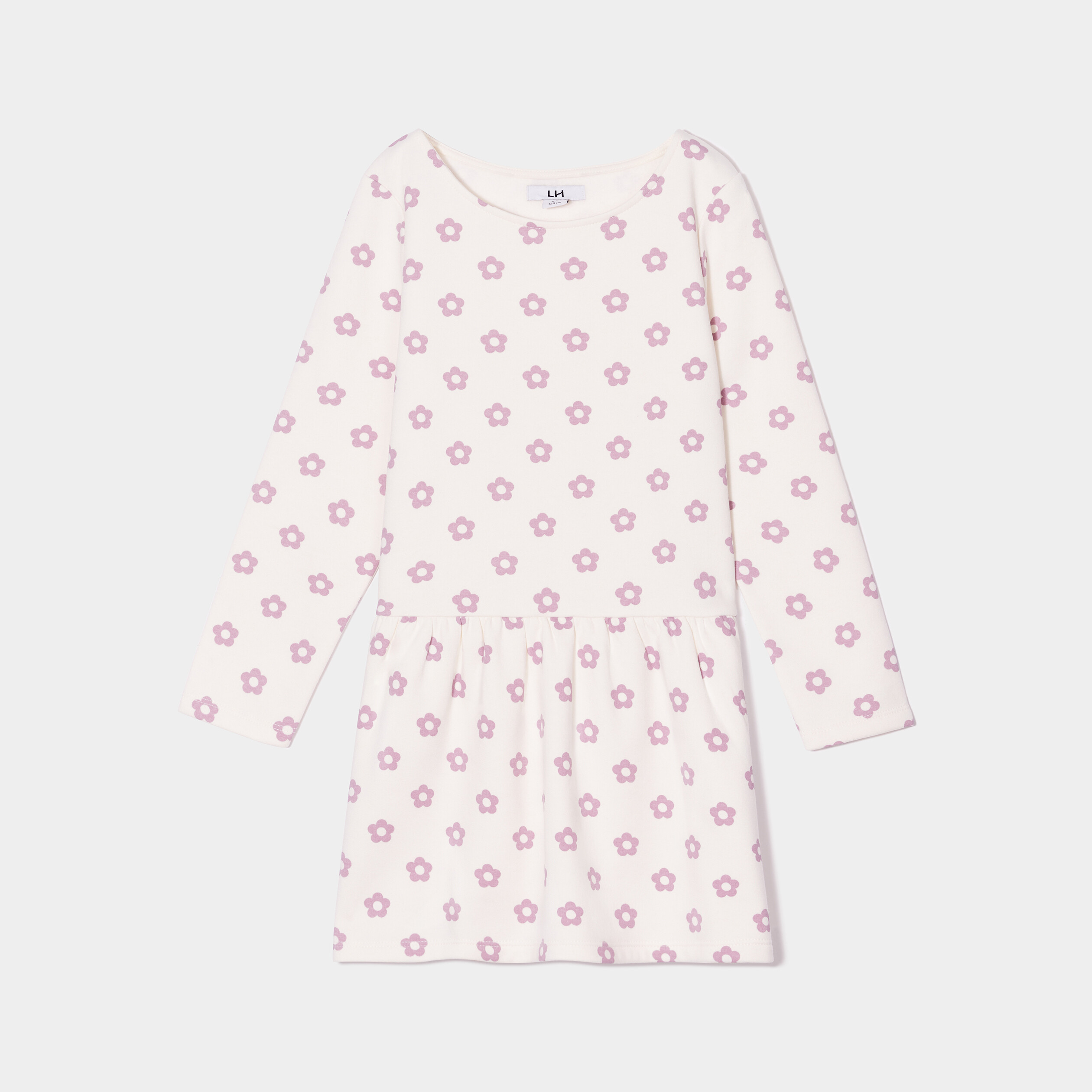 Robe molleton volantée manches longues beige fille | La Halle