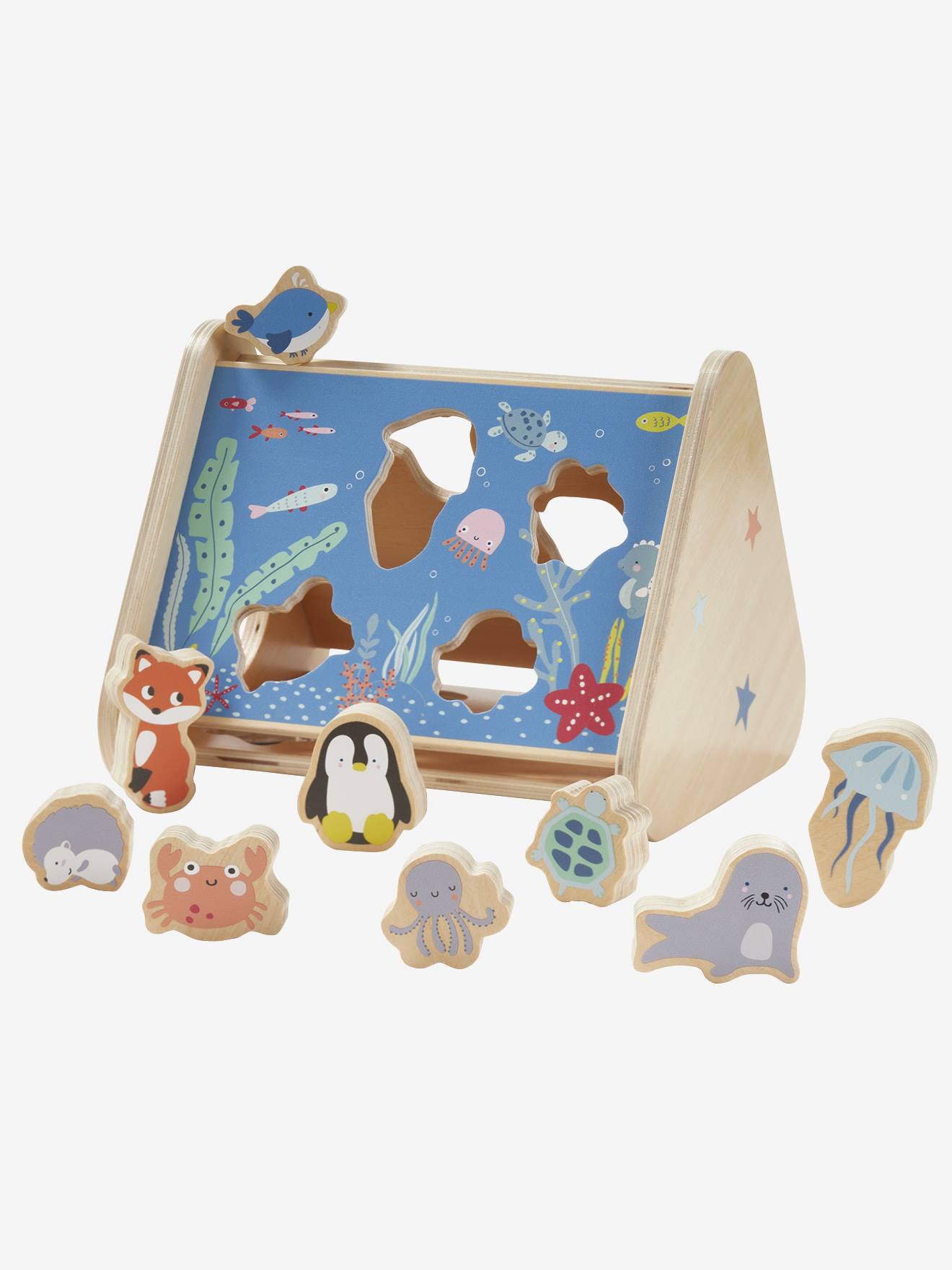 Boîte à formes des animaux en bois FSC® multicolore