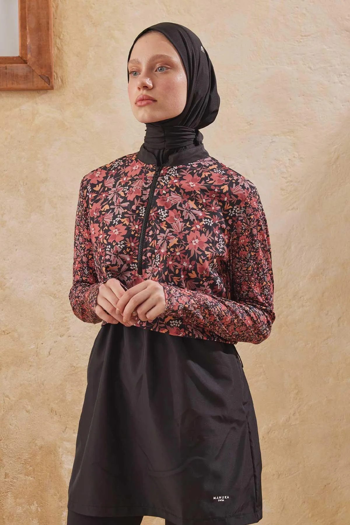 Manuka  3-TEILIGES HIJAB-BADEANZUG-SET AUS FALLSCHIRMSTOFF RETRO-BLUME