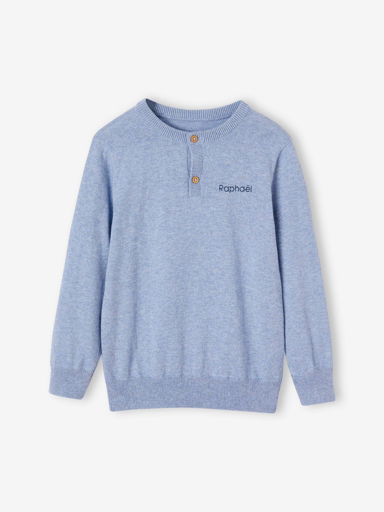 Vertbaudet Jungen Pullover mit Henley-Ausschnitt Oeko-Tex, personalisierbar - beige meliert
