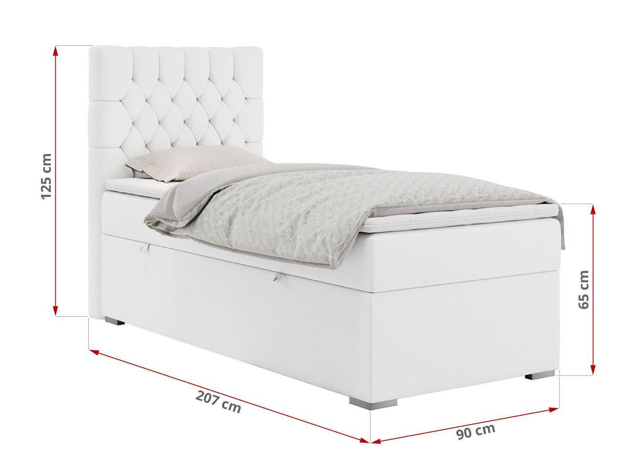 MKS MÖBEL Boxspringbett PERA, Polsterbett mit Kopfstütze, gepolsterte Kopfstütze, Einzelbett, 90x200