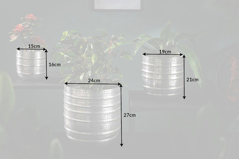 riess-ambiente Übertopf ORIENT silber (Set, 3 St), Vase · für Pflanzen · Metall · Handarbeit · Dekoration