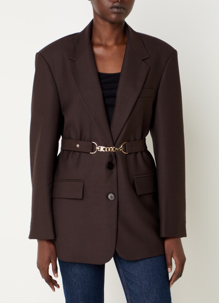 Maje Blazer in wool blend with shoulder pads and belt