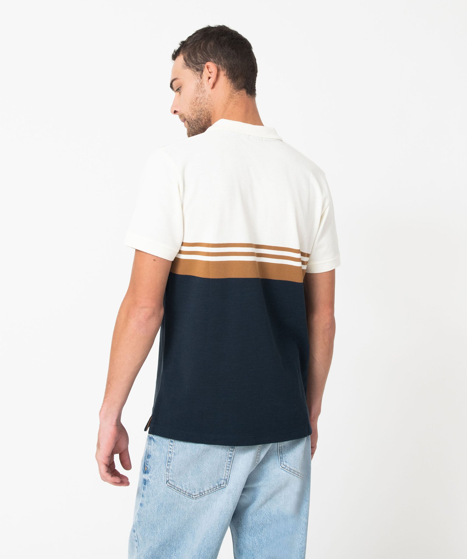 Polo manches courtes en maille piquée à rayures homme blanc | GEMO