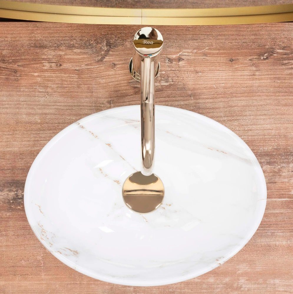 Badezimmer Rea Aufsatzwaschbecken Waschbecken Marmor Optik Gäste WC / Gäste Bad Sofia Mini 35x26cm