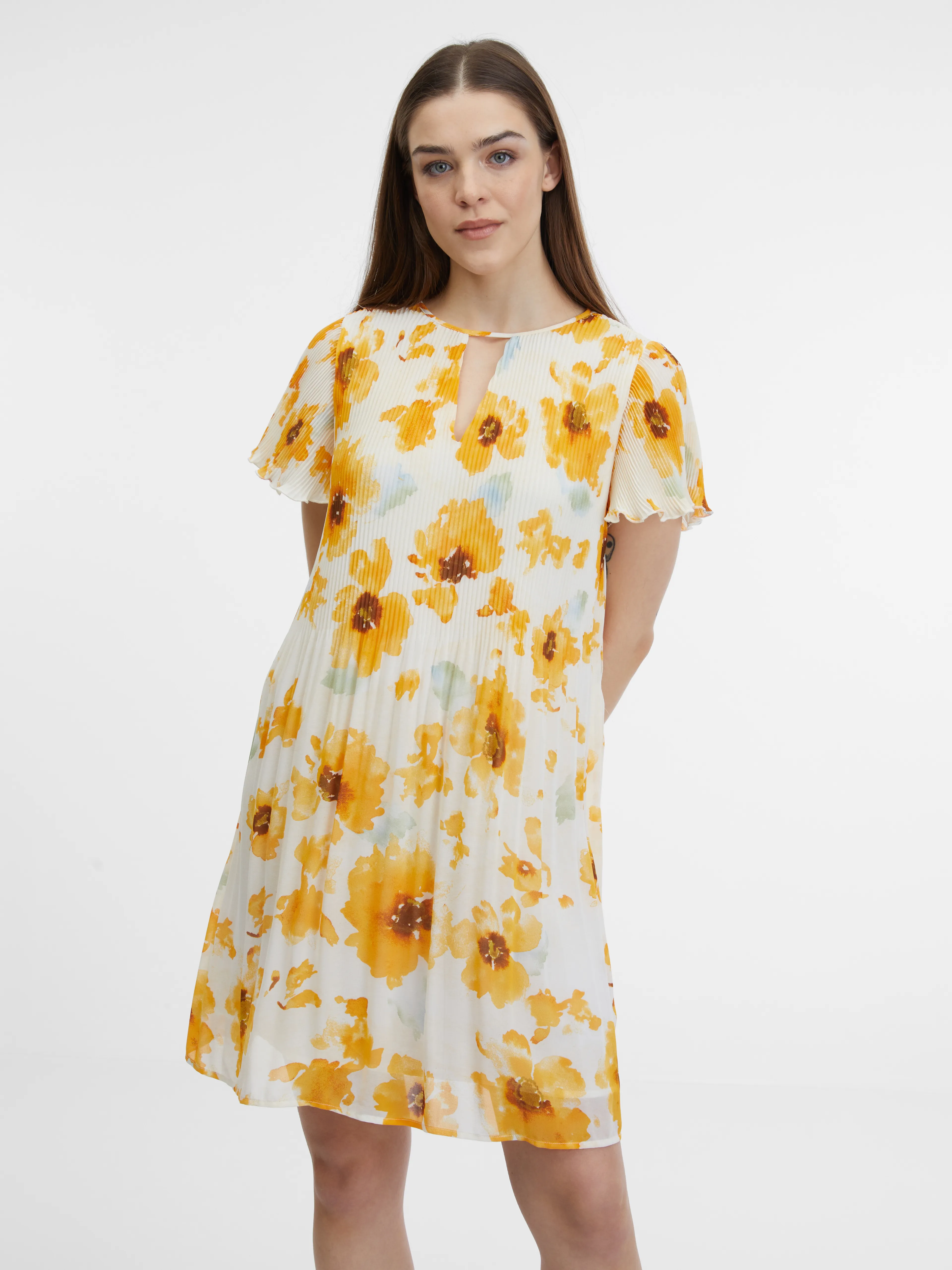 Gelb-beige Damen-Blumenkleid ORSAY