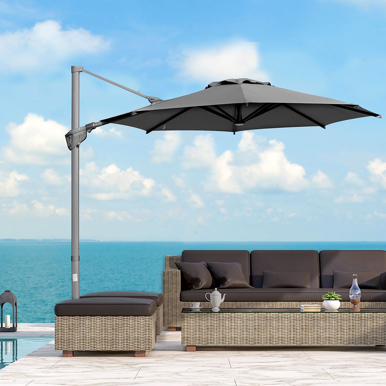 Outsunny Sonnenschirm Ø298 cm Kurbelschirm Ampelschirm Winkel verstellbar Grau
