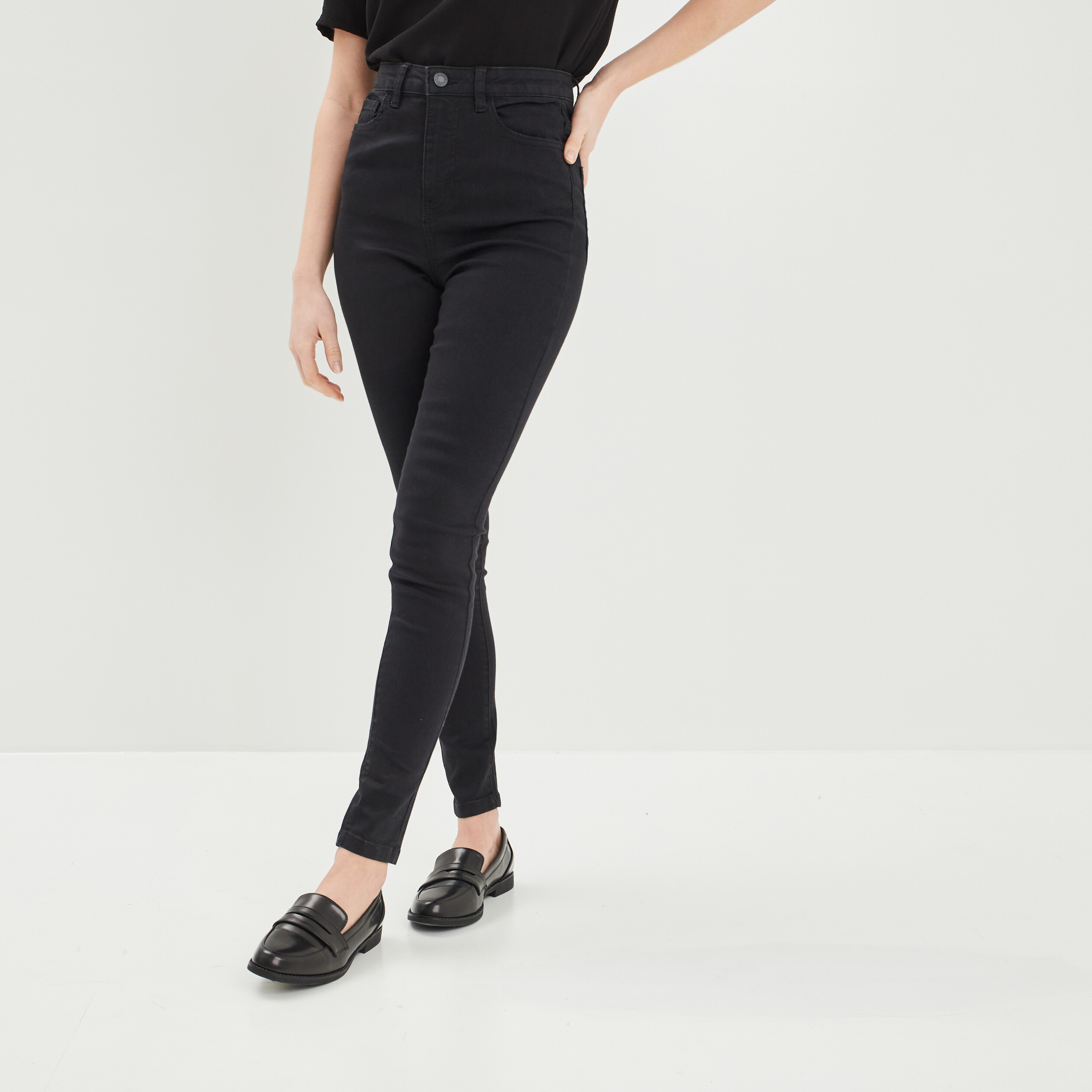 Jeans skinny taille haute noir femme | La Halle
