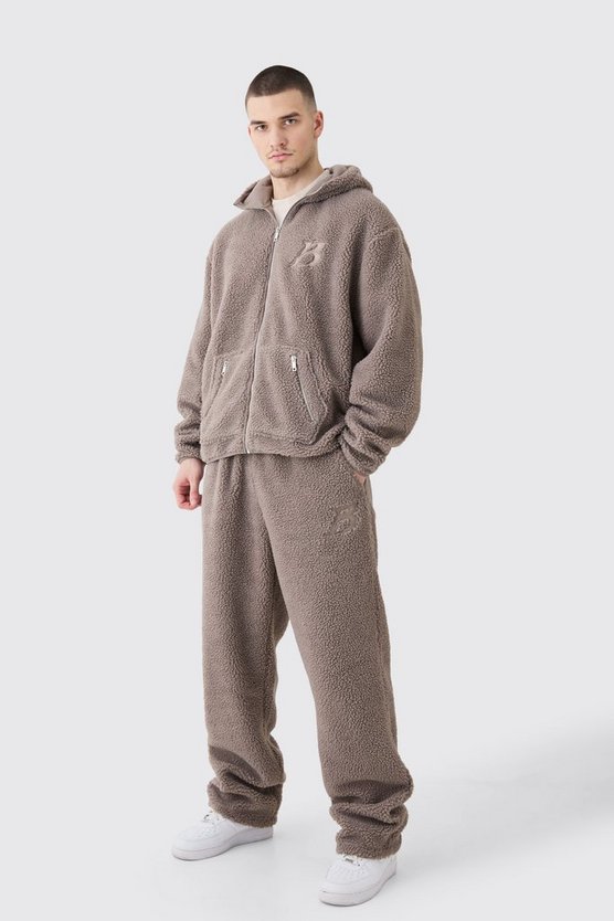 Tall kastiger Oversize Trainingsanzug mit Reißverschluss und Stickerei