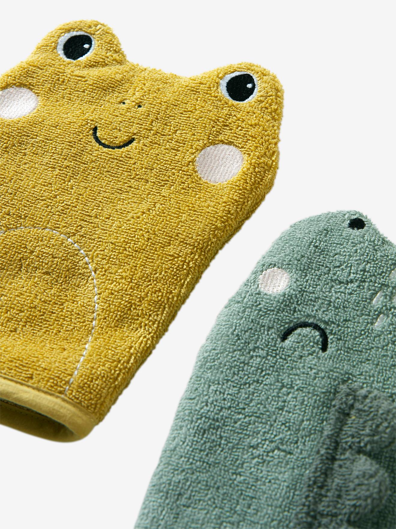 Vertbaudet 2er-Set Baby Waschhandschuhe OZEAN Oeko Tex - salbeigrün