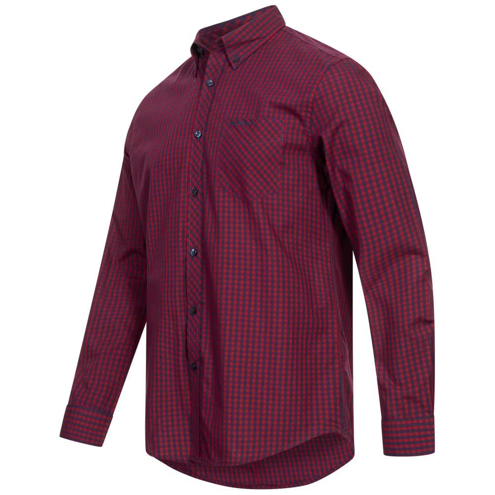 BEN SHERMAN Signature Herren Langarm Hemd 0076262-DARK RED