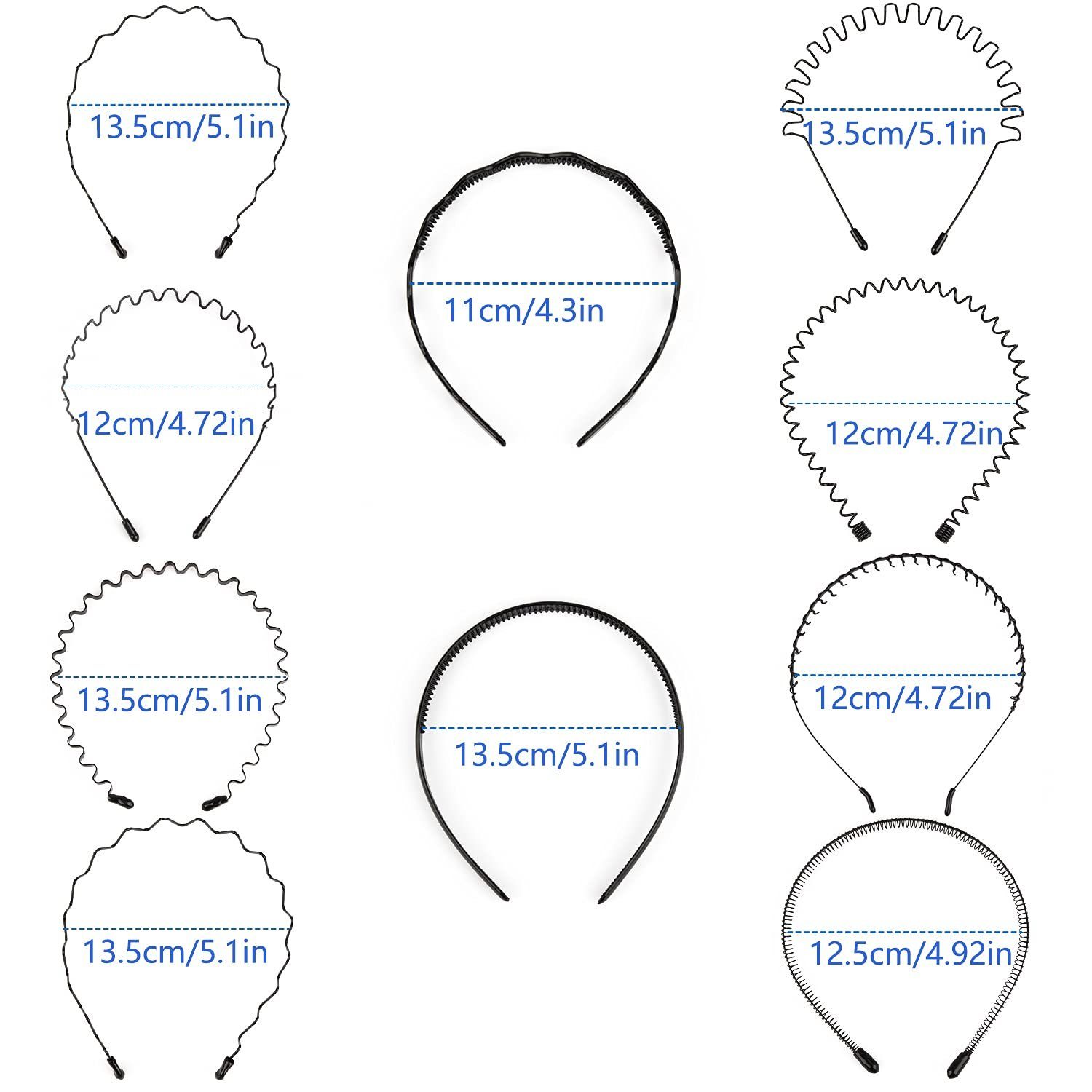 Perfine Haarband Haarreifen Damen Männer, Zickzack Haarreif, Hair Band, 10 Stück, 10 Stück, Allergien vorbeugen wasserdicht