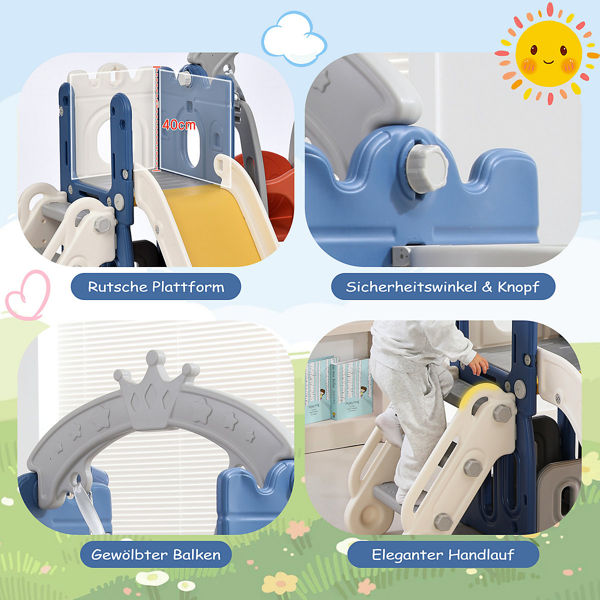 Rutsche 5-in-1 Kinderrutsche mit Schaukeln, Basketballkorb, Kletterspielzeug mit Trittleiter