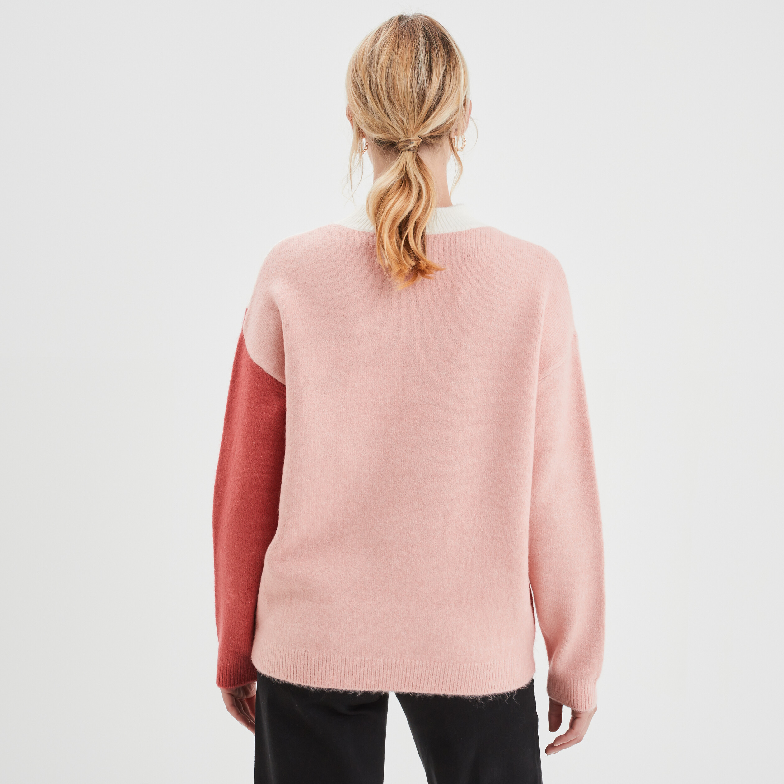 Pull avec col montant rose femme | La Halle