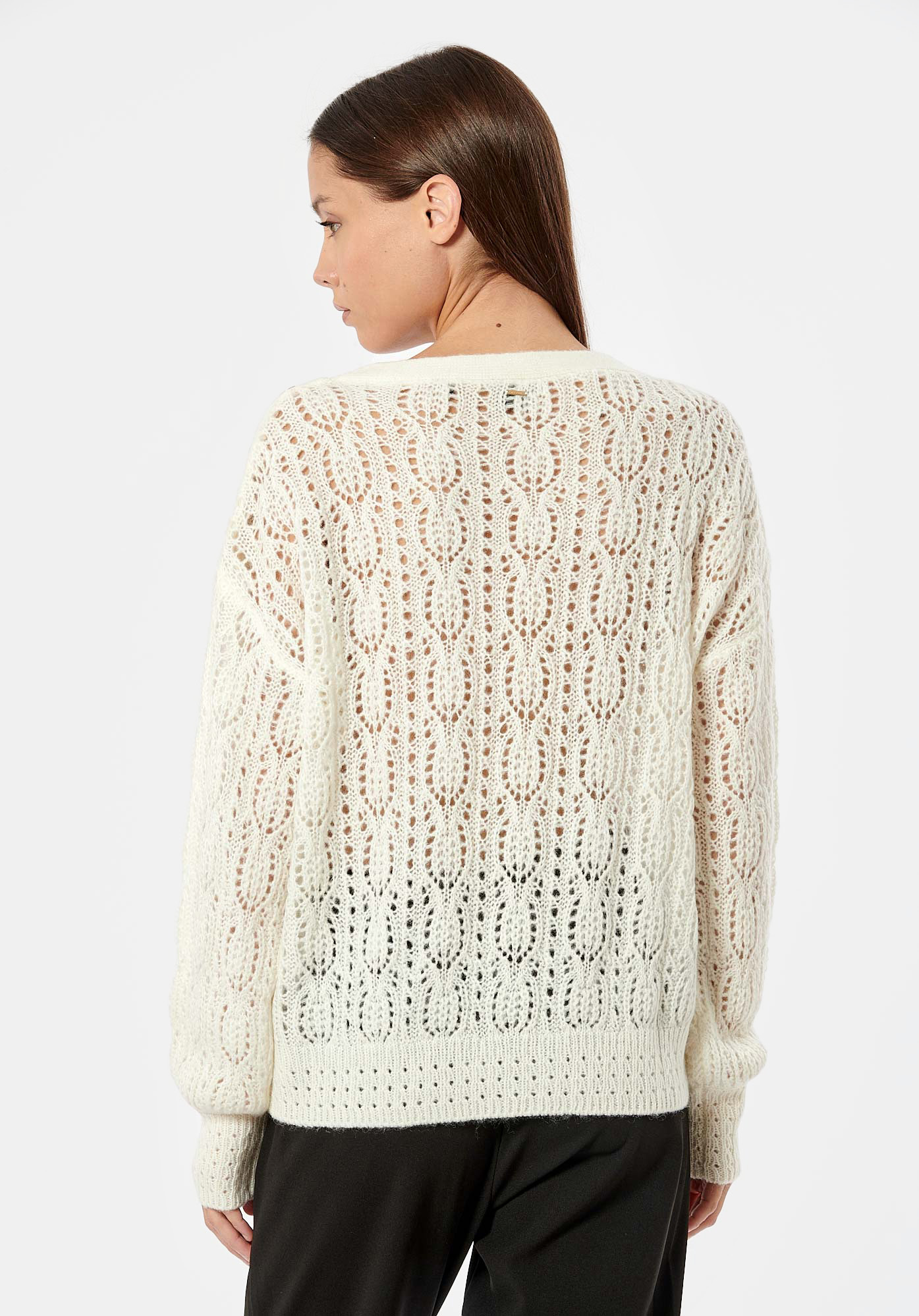 LOUIZ  Pull blanc ajouré femme