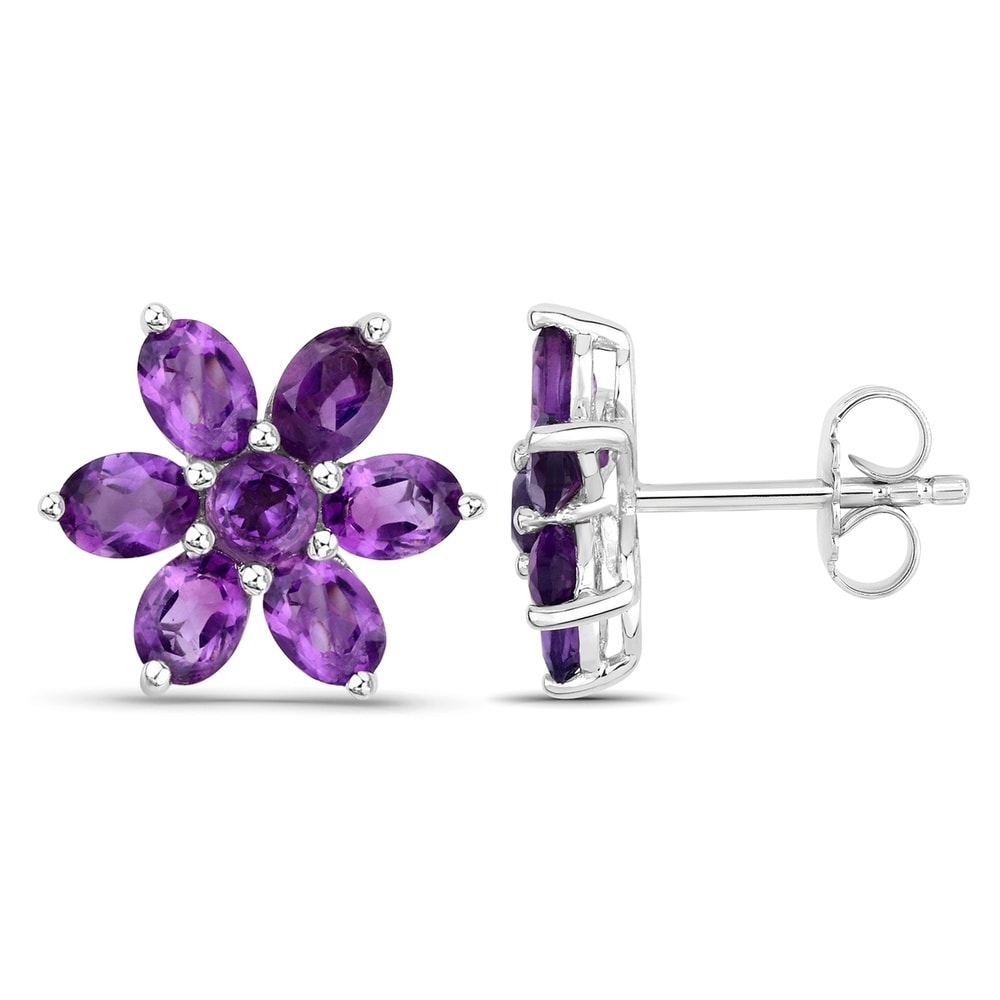 Rafaela Donata Boucles doreilles Fleur Argent sterling Améthyste en Argent Bijoux