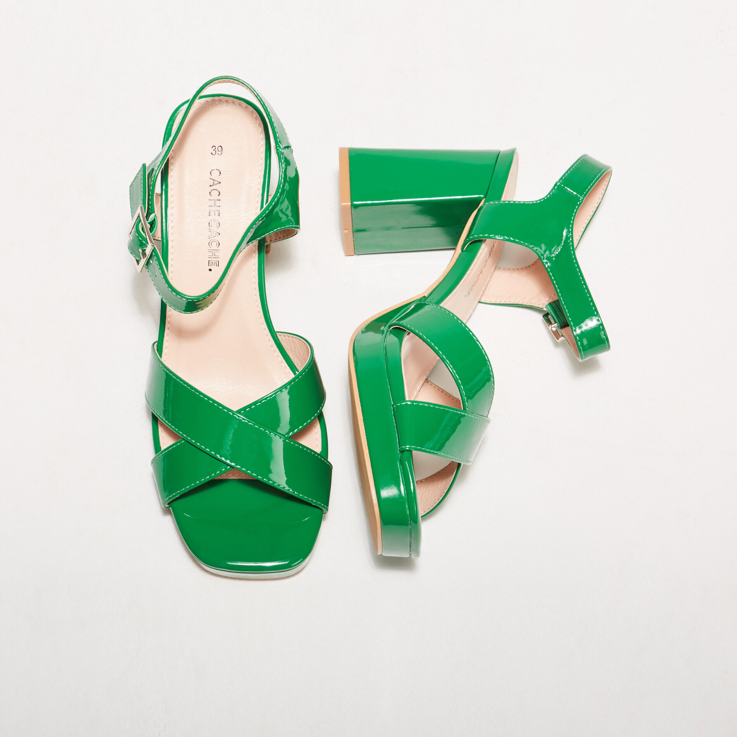 Sandales à talons plateforme vert femme | Cache Cache