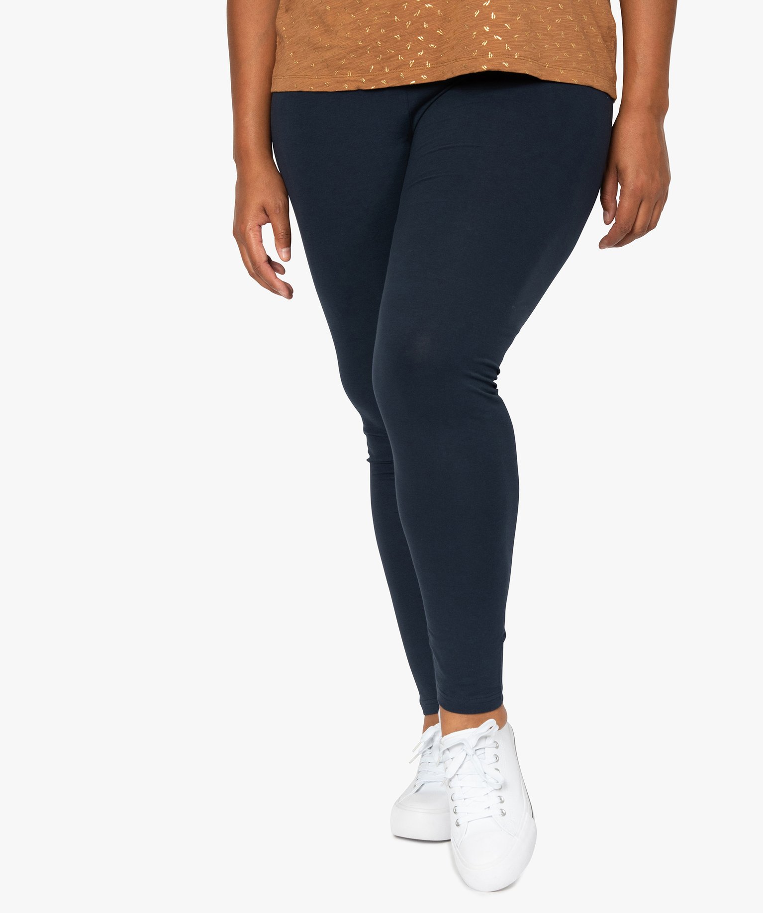 Pantacourt femme grande taille en maille unie et taille éla... marine | GEMO