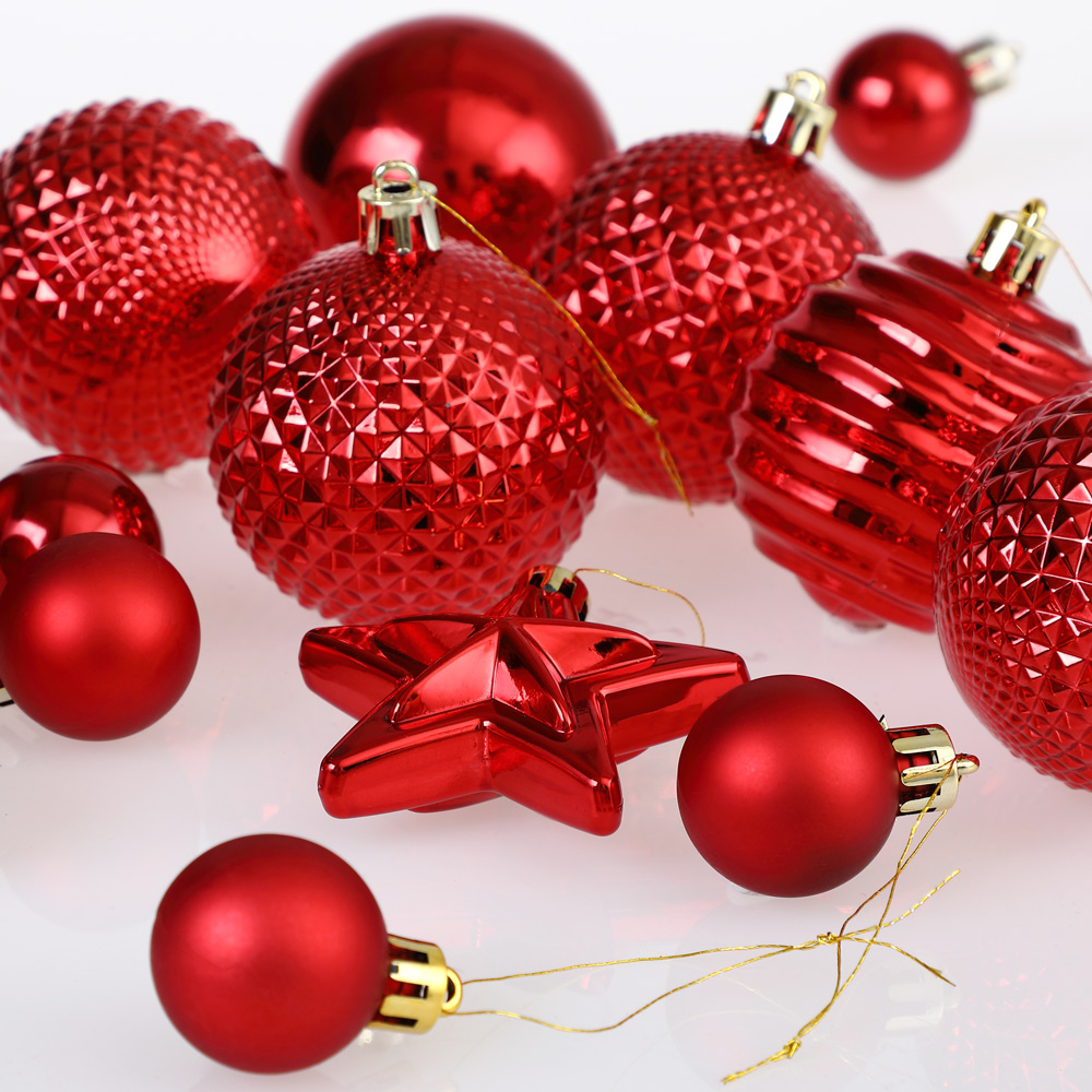DEUBA Weihnachtsbaumkugeln Christbaumschmuck Kugeln 66 tlg 3-6cm rot