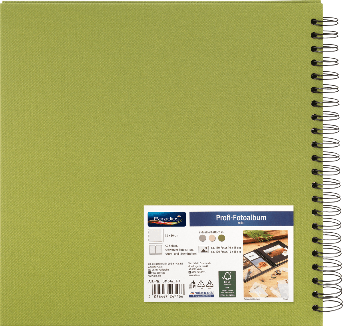 Fotoalbum Profi 30x30 cm, Grün mit schwarzen Innenseiten, 1 St
