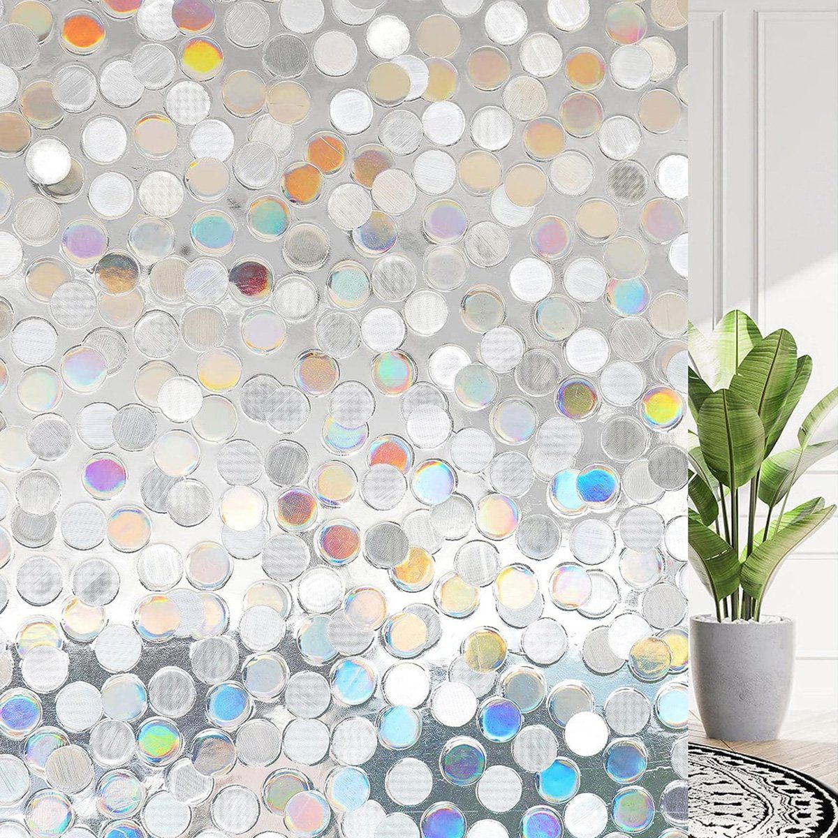 Fensterfolie Regenbogen-Fensteraufkleber - Buntglasdekor und UV-Schutz, flowgoer, Abnehmbare 3D-Glastür- und Fensteraufkleber, 45 cm × 5 m
