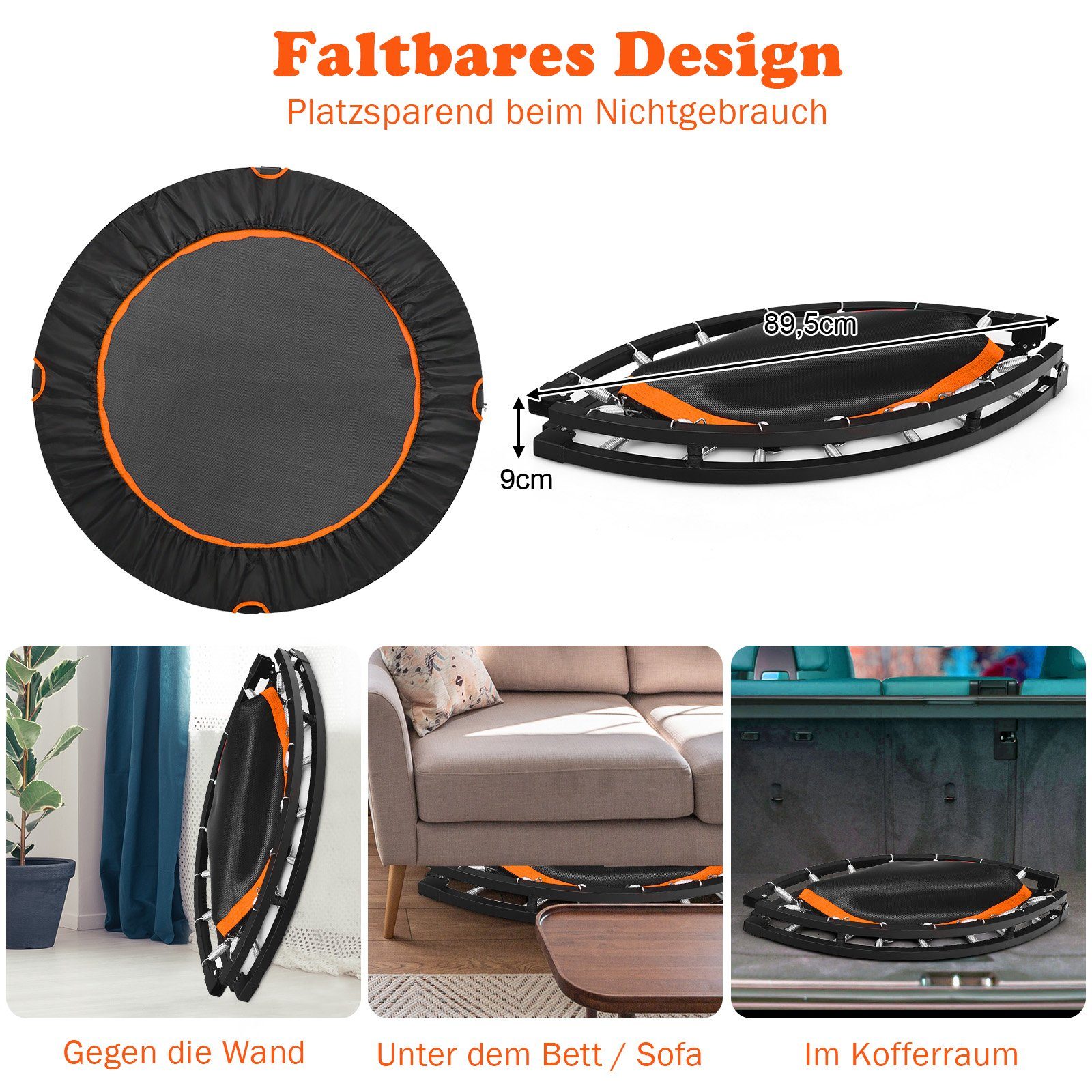 COSTWAY Fitnesstrampolin φ 120 cm Gartentrampolin, höhenverstellbar Griff