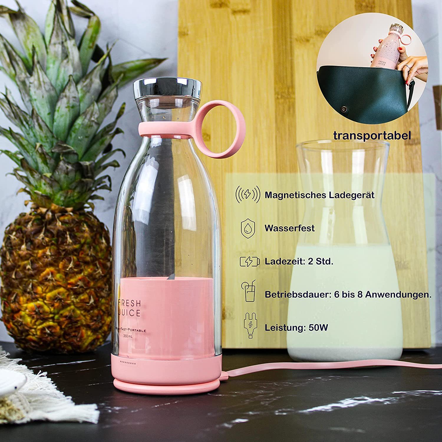 Aoucheni Smoothie-Maker Blender Smoothie Makers,350ml mit USB-Ladegerät
