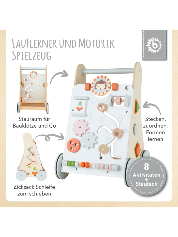 Bieco Spielwaren Lauflernwagen Holz mit Aktivitäten in Weiß günstig kaufen onesize