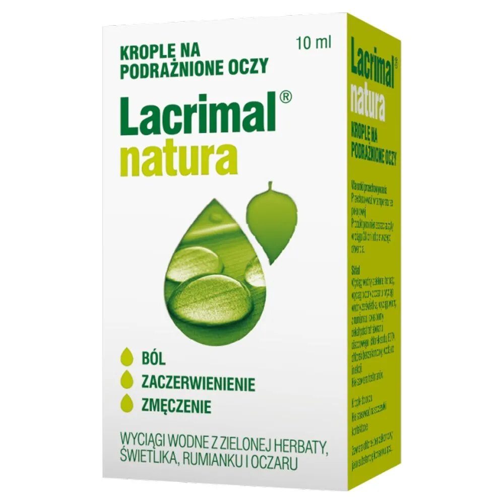 Lacrimal Natura, Dråber til irriterede øjne, Vandekstrakter af grøn te, øjentrøst, kamille og troldnød