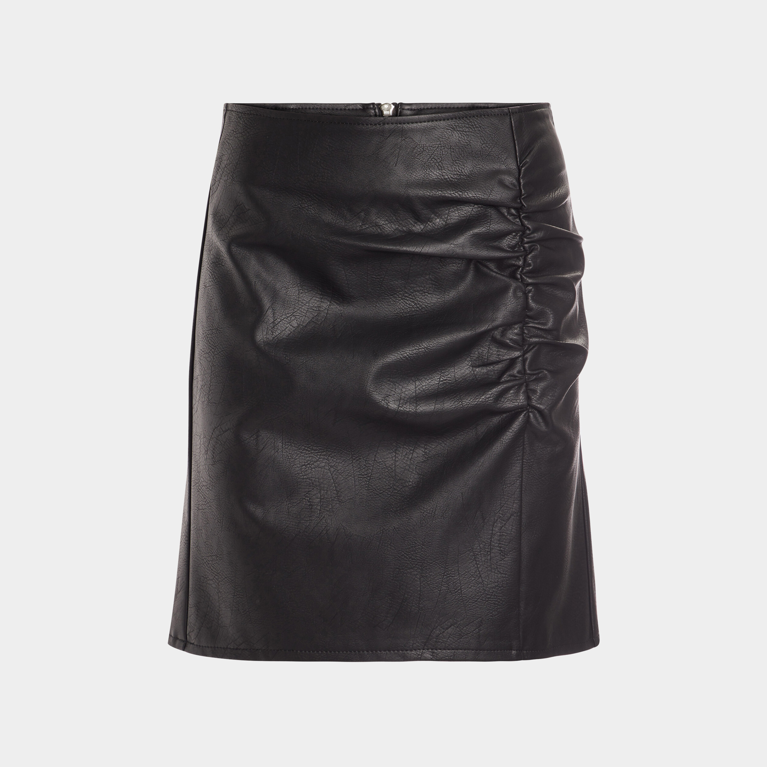 Jupe droite froncée simili cuir noir femme | La Halle