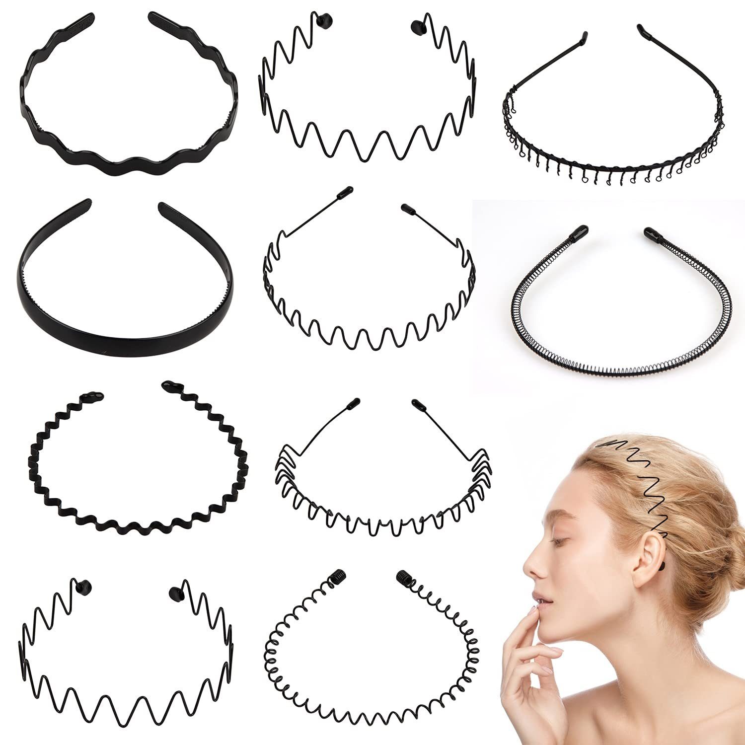 Perfine Haarband Haarreifen Damen Männer, Zickzack Haarreif, Hair Band, 10 Stück, 10 Stück, Allergien vorbeugen wasserdicht