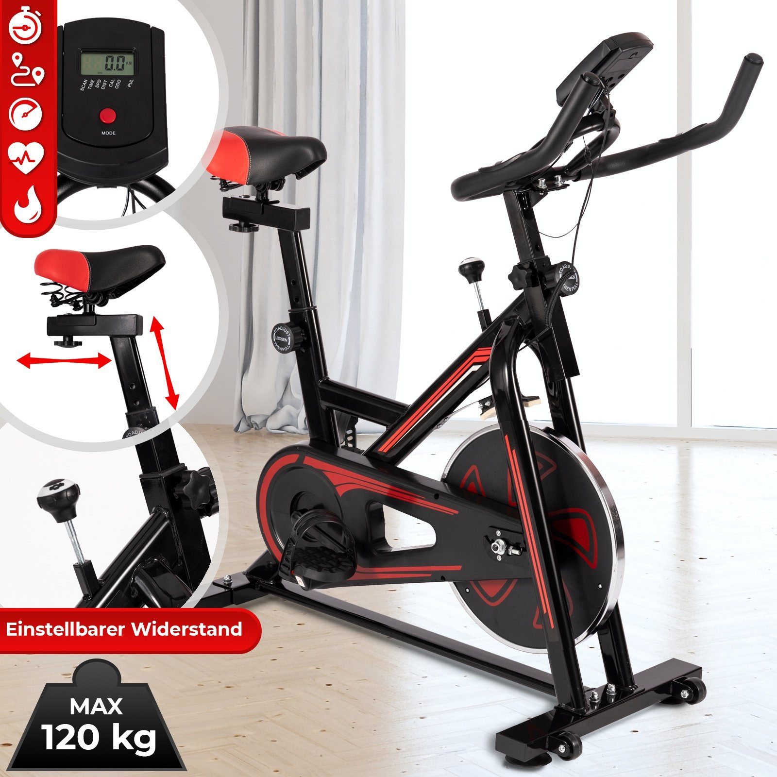 VENDOMNIA Heimtrainer Fitnessbike mit LCD Display (Pulsmesser, Sitz und Griff verstellbar, max 120 kg), Fahrrad, Fahrradtrainer, Fitnessfahrrad, Indoor Cycling Bike