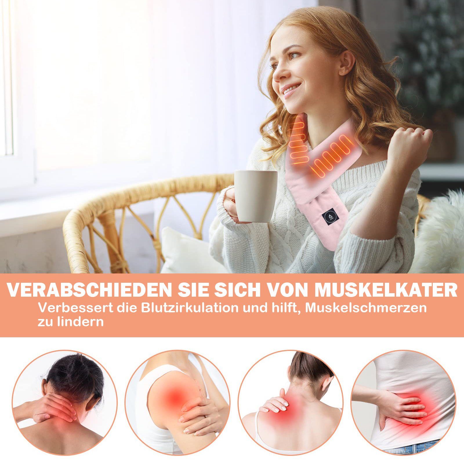 Sunicol Beheizter Schlauchschal Beheizter Schal, USB Aufladung Elektrischer Nackenwärmer, Massagegerät, Intelligente Heizung Nackenschutz Heizschal, Wärmekissen, 3 Temperatur