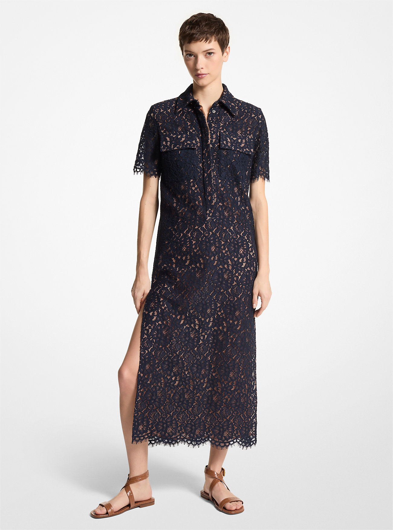 Corded Floral Lace Tunic Dress - MIDNIGHT