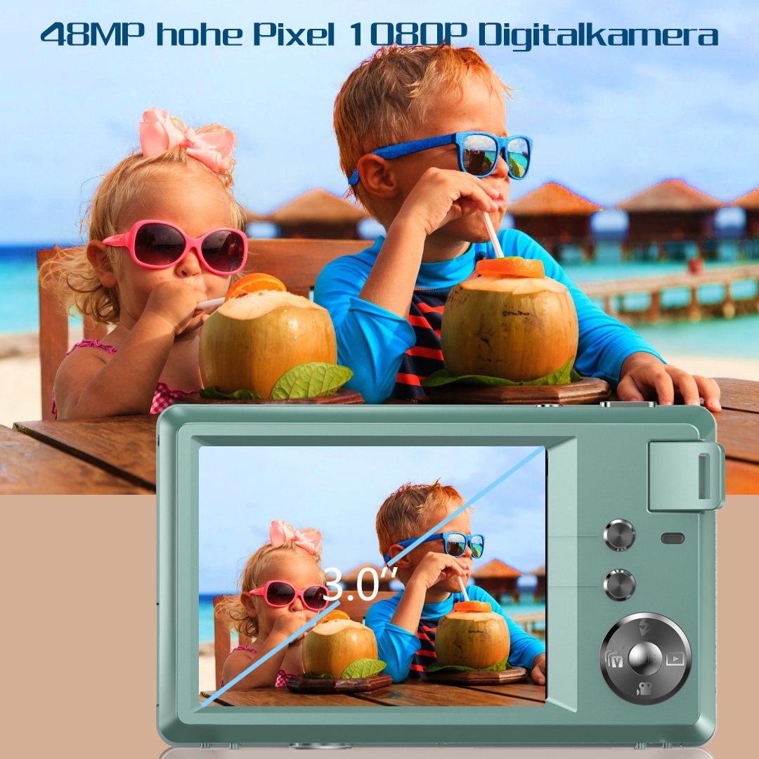 OKA kompakte Digitalkamera,4K HD 1080P 48MP Fotokamera mit 32 GB SD-Karte Kompaktkamera (48 MP, Autofokus und Fotografie)
