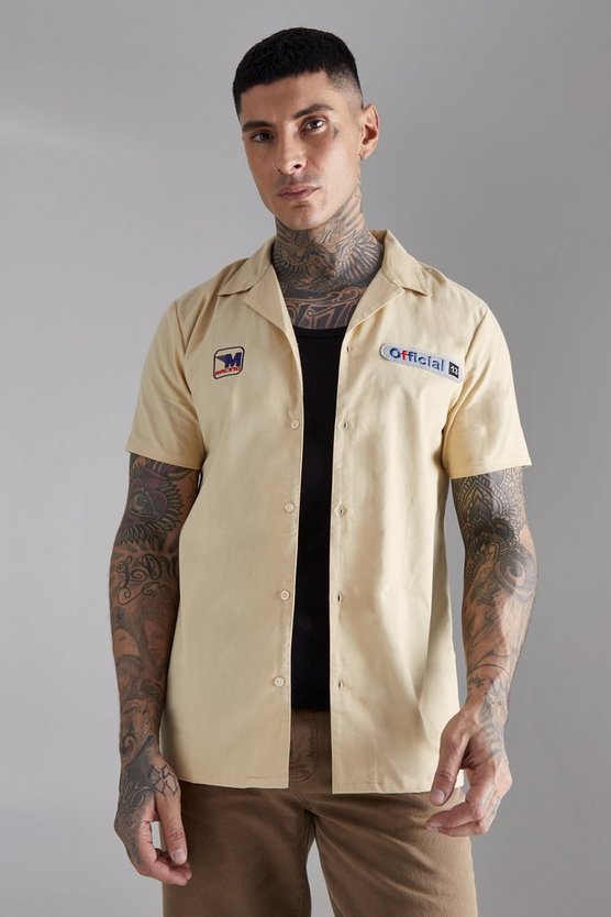 Tall kurzärmliges Twill Moto-Hemd