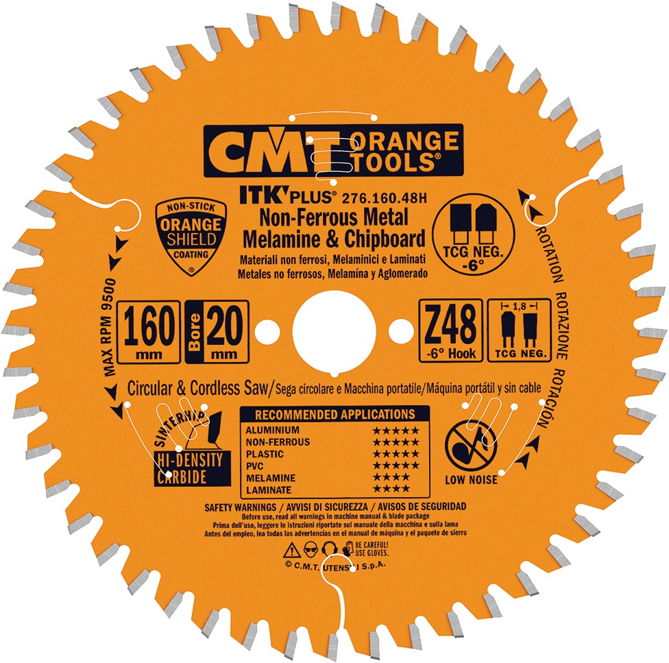 Lame de scie circulaire CMT 276.160.48h ITK-Plus pour métaux non ferreux et composites 160 x 20 x 1,2 x 48 dents