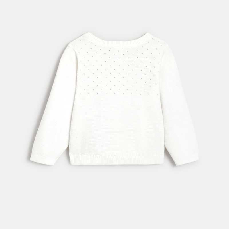Gilet maille tricot effet pointelle blanc bébé fille