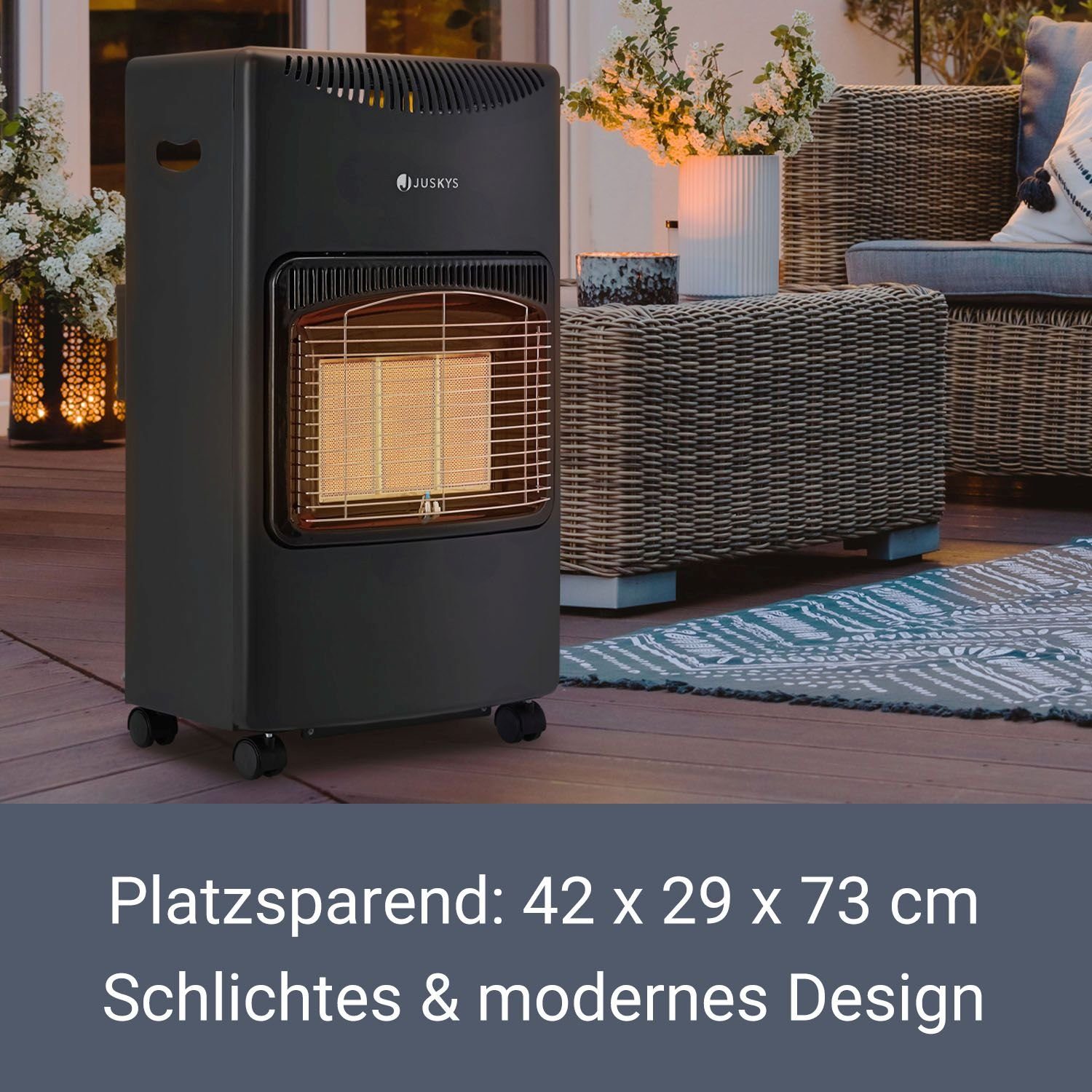 Juskys Heizstrahler GS42US, 4200 W, stark und energiesparend, 3-Stufen-Wärme-Regler, Gasflaschenhalterung