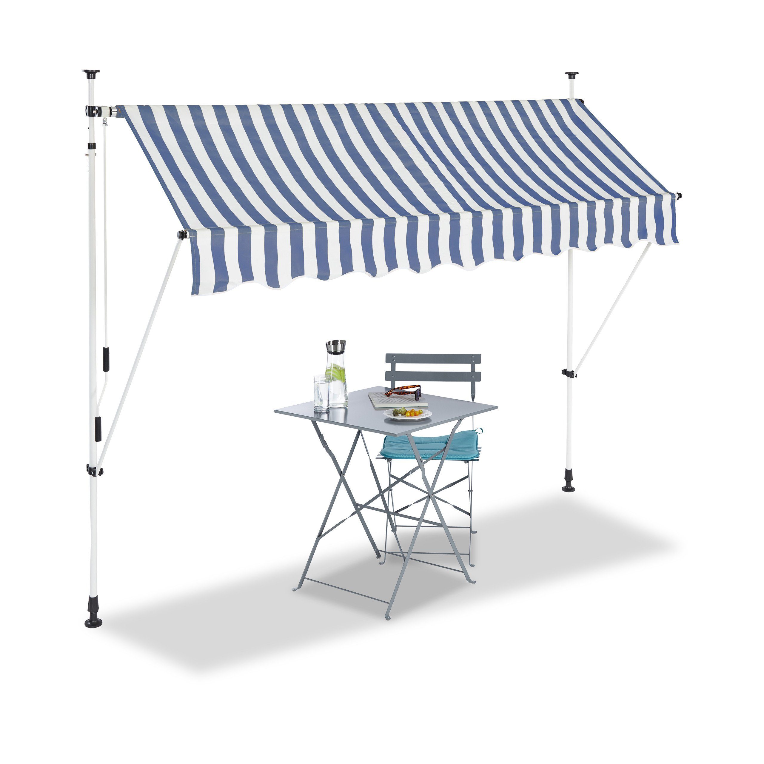 relaxdays Klemmmarkise Klemmmarkise blau weiß 250 x 120 cm