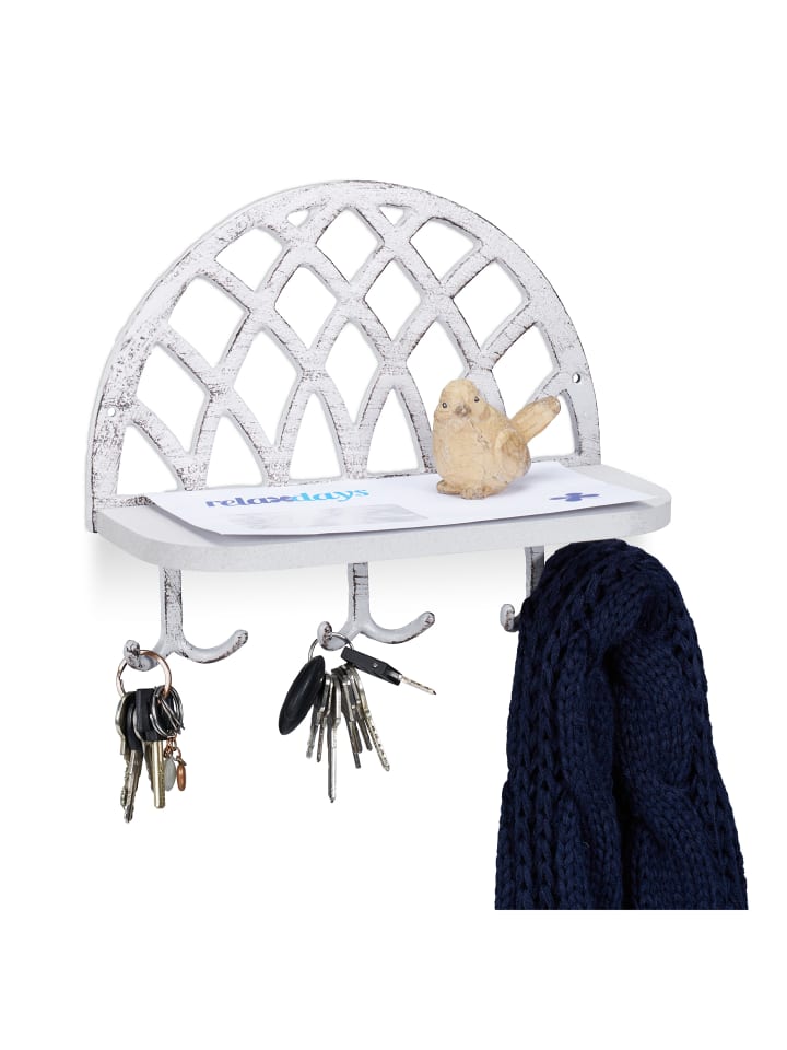 relaxdays Schlüsselbrett in Weiß - (B)27x (H)23 x (T)12 cm günstig kaufen onesize