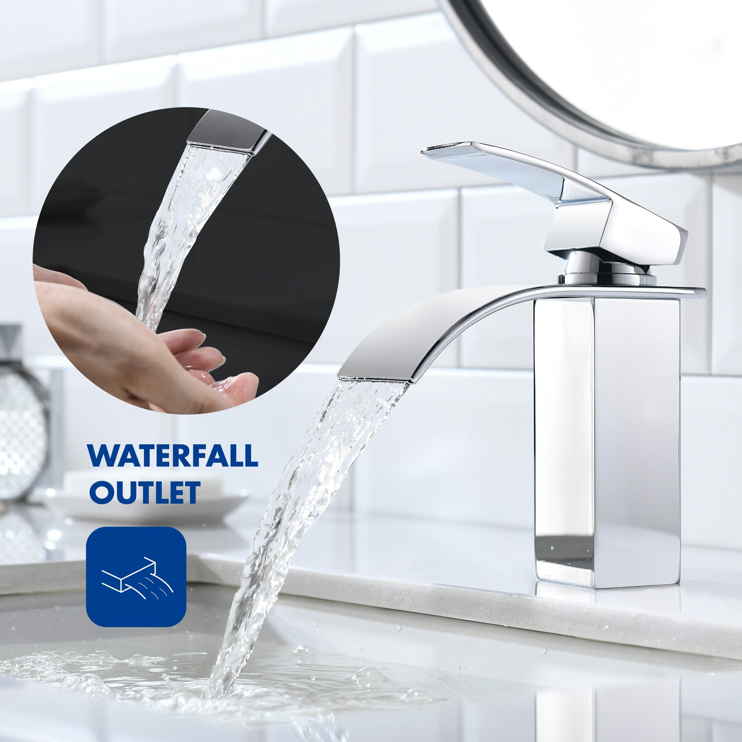 CECIPA Waschtischarmatur Einhebel-Badezimmerarmatur, Wasserfall-Wasserhahn für Badezimmer,Chrom